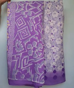 💜 Purple Lavender White Color Floral Design Printed Synthetic Sliky Saree Trendy Modern Stylish Saree Indian Traditional Sari For Girls Wife Women Ladies Casual Sare Purple Flower Pattern Sari