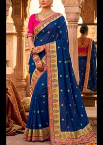 Elegant Blue Embroidered Saree