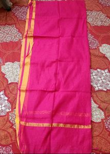Vibrant Pink Dupatta with Gold Border