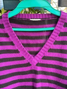 Purple &amp; Black Striped V-Neck Sweater