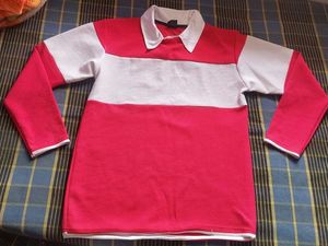 Rose pink and White Long Sleeve Rugby Shirt