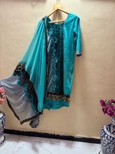 Elegant Teal &amp; Black Shalwar Kameez Set