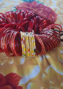 Set of  Glass Bangles with Embellishments