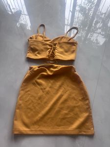 Yellow Crop Top and Skirt Set