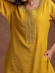 Yellow Mustard Embroidered Kurta