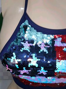 (400)Sequin American Flag Halter Top