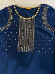 Elegant Blue Kurta with Gold Embroidery