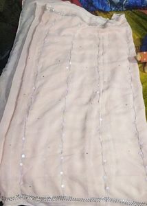 Party Wear, Class Look Peach Colour Saree With Pearl And Sequence Work