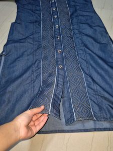 NEW Stylish Blue Denim Kurta with Golden buttons.