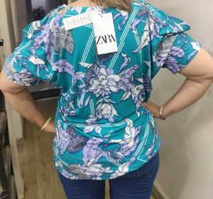 Zara Teal Floral Print Top - XXL