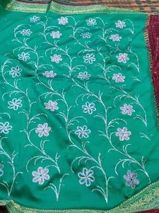 Elegant Teal Saree with Gold Border