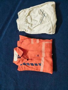 Kids Orange Shirt and Cream Pants Set