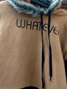 "Whatever" Graphic Hoodie with Faux Fur Trim