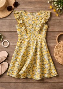 Floral Yellow Ruffled Dress