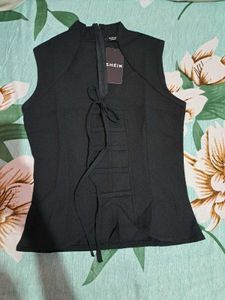 Shein tie up corset Elegant Black Sleeveless Top