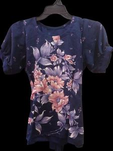 Elegant Navy Floral Print Top