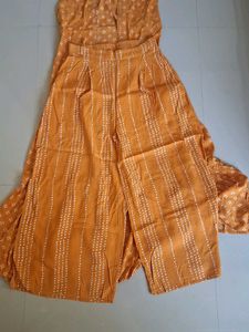 Orange Printed Kurta Set with White Top