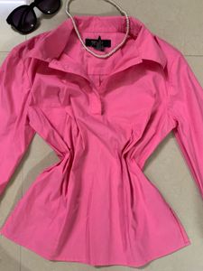 Chic Pink Collared Tunic Shirt