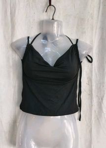 Sleek Black Halter Neck Crop Top