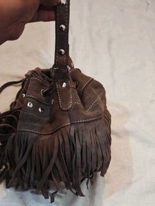 Brown Suede Fringe Hobo Bag