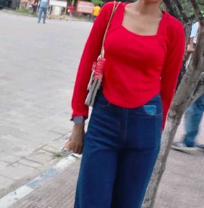 Square Neck New Red Full Sleeve Top♥️