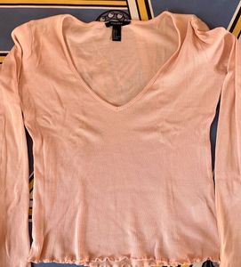 Ribbed v-neck Long Sleeve Top