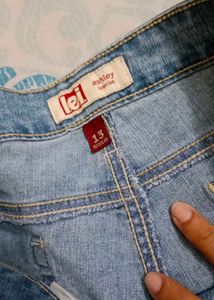 Light Wash Denim Shorts with Lace Trim