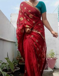 Embroidered Red Saree  with blause