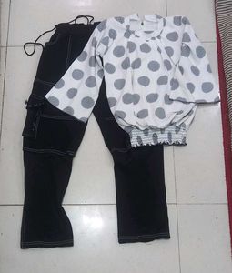 Chic Polka Dot Top & Cargo Pants Set