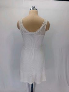 White Lace Trim Fit and Flare Dress