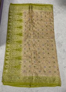 Embroidered Silk Saree with Mirror Work