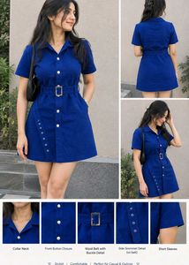 Stylish Blue Mini Dress with Belt