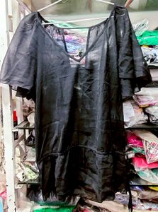 Sheer Black V-Neck Flutter Sleeve Top