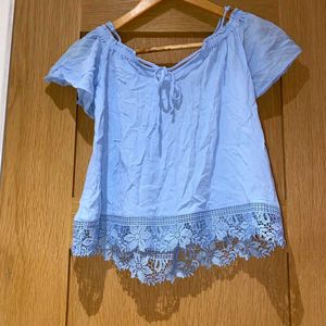 Light Blue Lace Trim Tunic Top