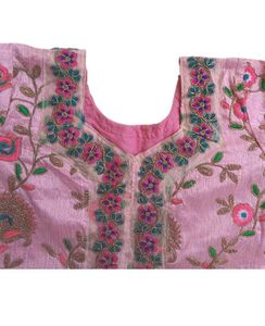 Embroidered Pink Kurta Set with Green Skirt