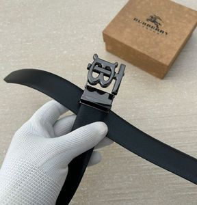 Burberry Black Leather Belt with Monogram Buckle