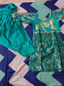 Teal & Gold Girls Salwar Kameez