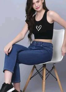 👉 “Trendy Black Heart Print Crop Top for Women |