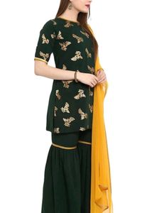 Elegant Green Kurta Set with Yellow Dupatta