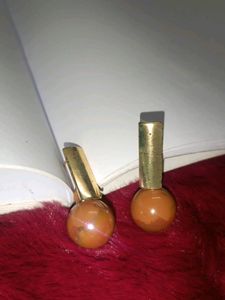Vintage Amber & Gold Tone Earrings
