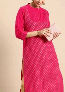 Women Pink &amp; Gold Toned Kurta