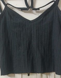 Ribbed V neck Black Crop Top
