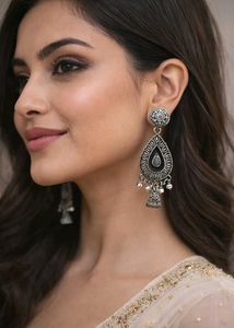 Oxidized Silver Jhumka Earrings