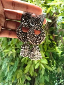 Designer Oxidized Jhumka Earrings