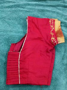 Red Stitched Blouse With Golden Zari