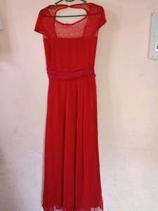 Elegant Red Lace Detail Maxi Dress