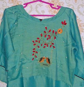 Teal Kurta with Pearl Embellishments