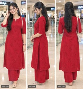 Red Chicken Kari Kurta Set