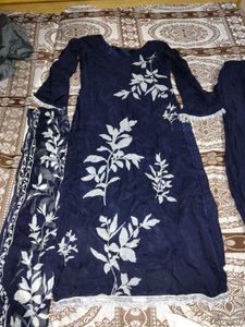 Navy Blue Printed Suit with sequins and stone work