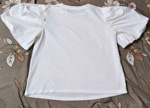 Mango brand White Puff Sleeve Top